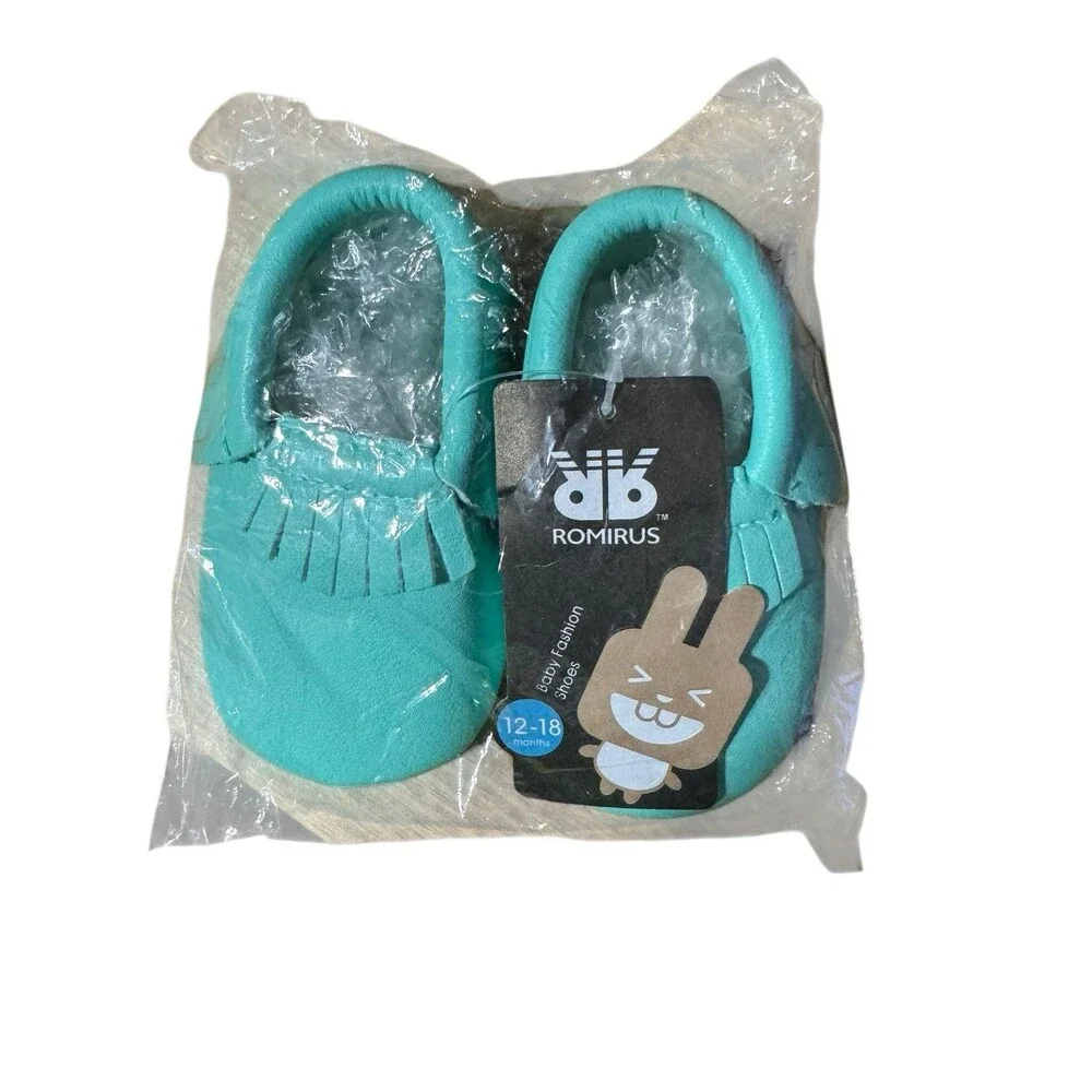 Romirus Moccasin Crib Shoes Infant Size 12-18 Months Turquoise New